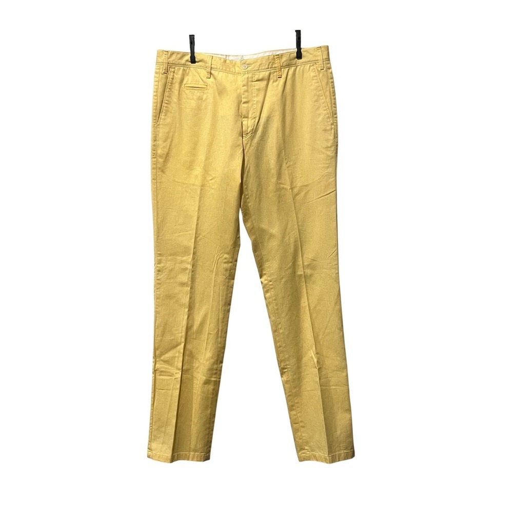 Paul Stuart Chino Trousers Mens 38 37x34 Yellow 100% Cotton Straight Leg Golf